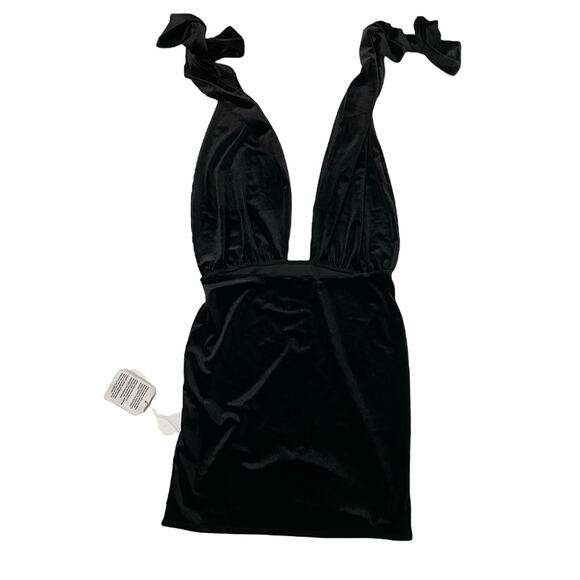 NWOT ASOS Velvet Halter Cross Front Mini Dress - Black - US 10 - Picture 4 of 9